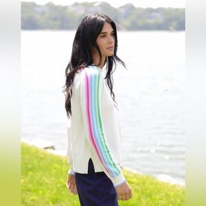 Alashan Bright Stripe Trim Cashmere Sweater in white